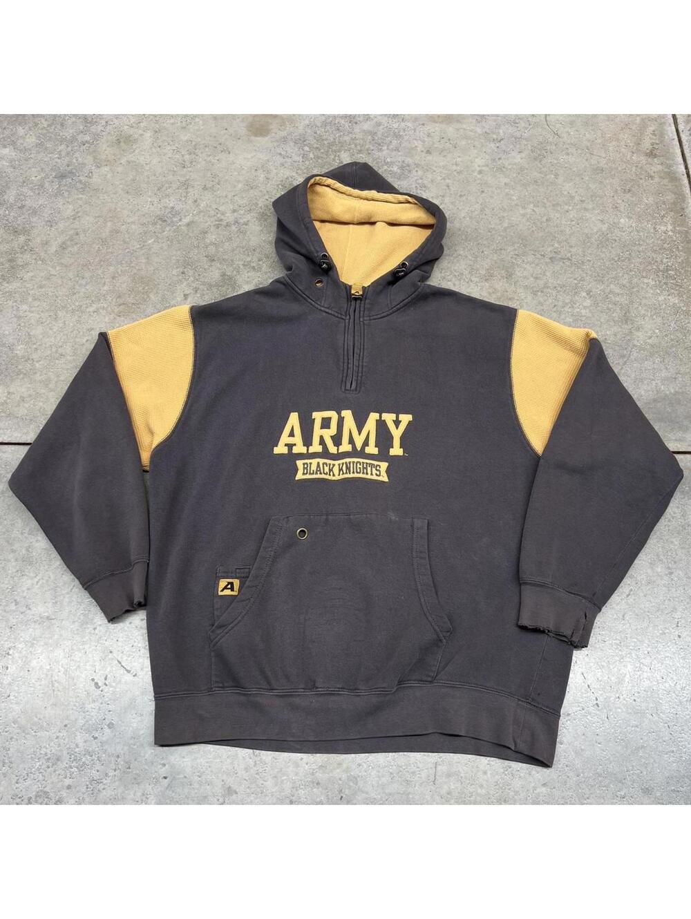 vintage army black knights football team black quarter zip hoodie size large